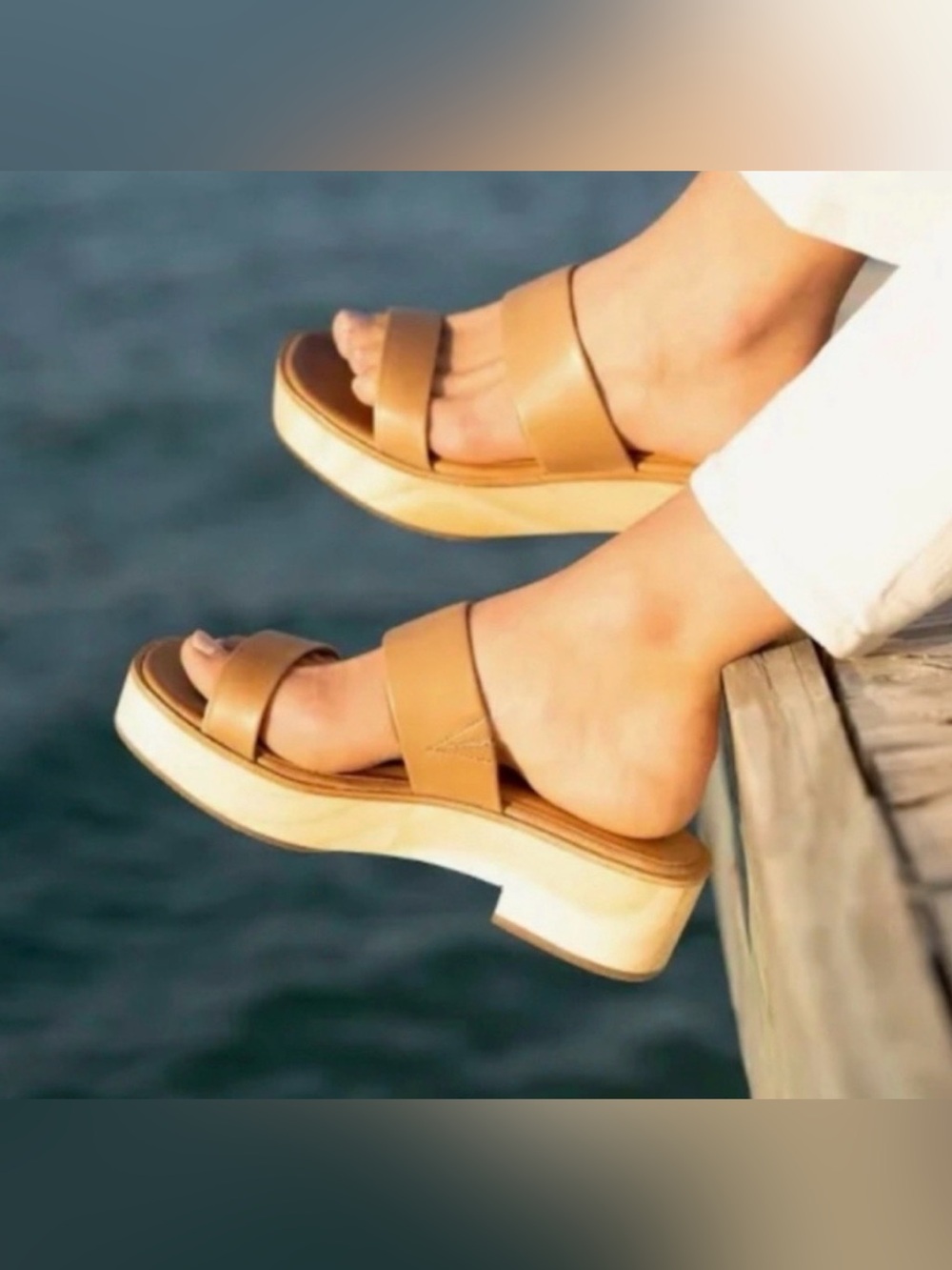 Nisolo Tan Leather Platform Slide Sandals size 8 excellent condition